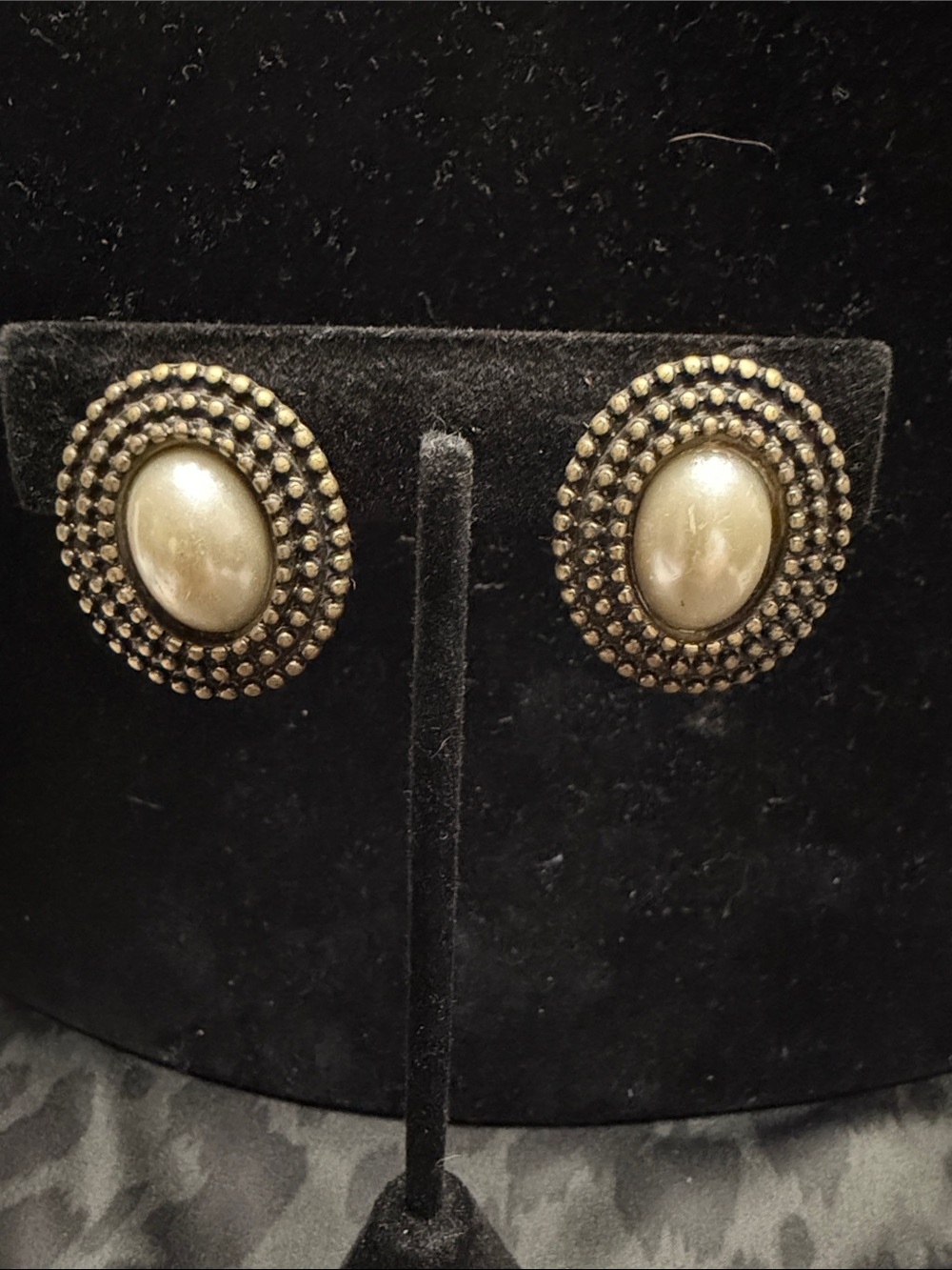 Classic Pearl-Style Oval Button Clip On Earrings - Vintage Bronze Tone